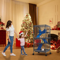 HABUTWAY removable-ramps cage showing adjustable access for curious pets.