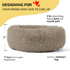HACHIKITTY calming donut bed round bolster closeup showing head and neck support.