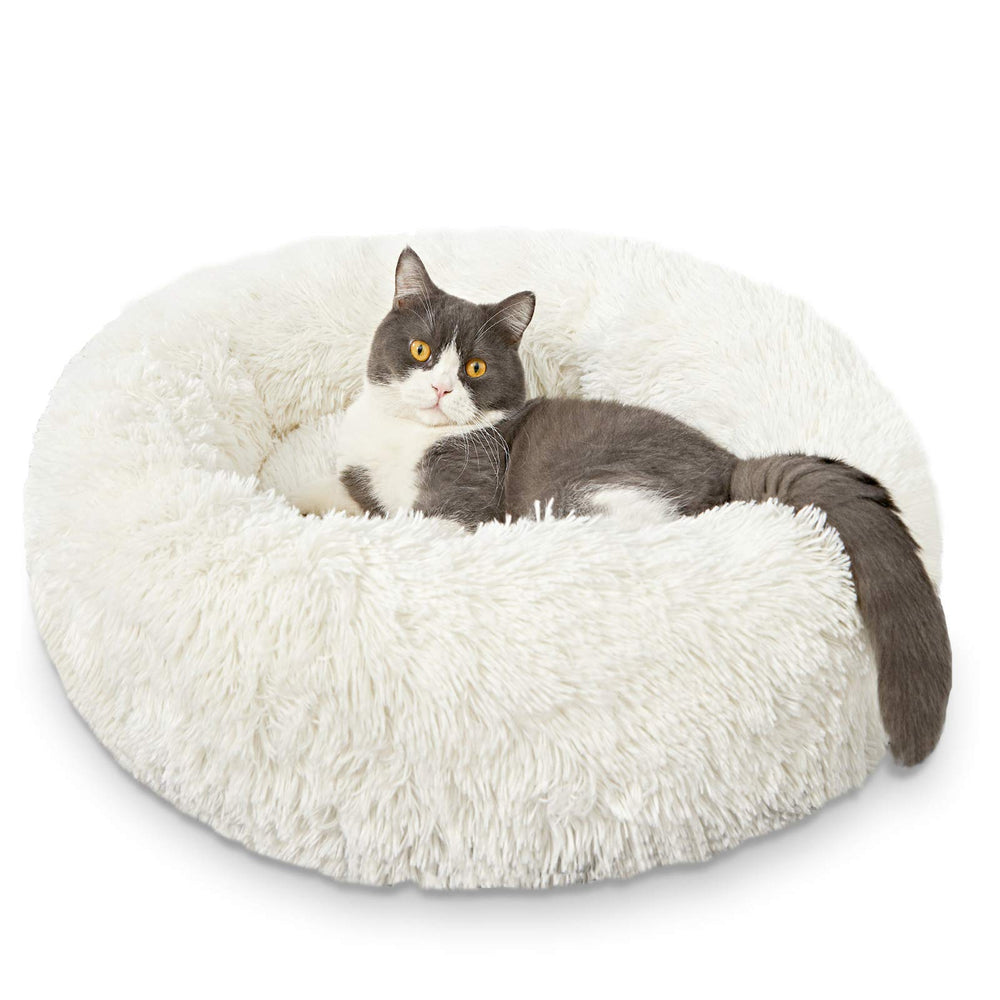 HACHIKITTY Calming Donut Cuddler bed close-up fur shows secure, cozy naps.