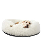HACHIKITTY Calming Donut Cuddler bed front view with plush fur for warm, secure naps