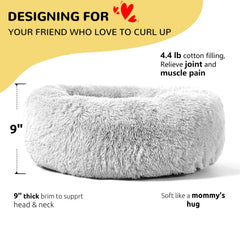 HACHIKITTY Calming Donut Cuddler bed side profile highlighting head and neck support.
