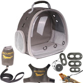 Halinfer Bearded Dragon Carrier Backpack front view in grey PU leather for hands-free travel.
