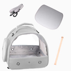 Halinfer Bird Travel Carrier inside view featuring soft mat and perch