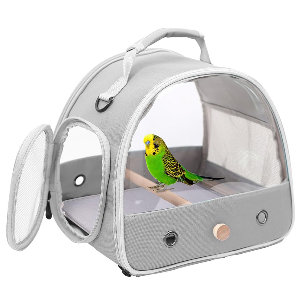Halinfer Bird Travel Carrier side view with clear panels for easy monitoring