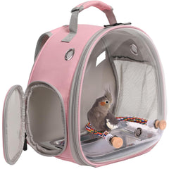 halinfer small bird travel backpack with bubble window for easy viewing.