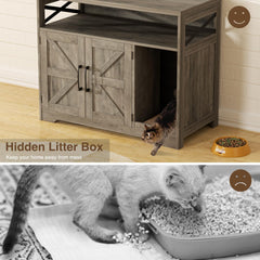 Halitaa cat litter box enclosure open storage highlighting shelves for toys and supplies.