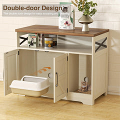 Halitaa cat litter box enclosure storage compartments offer space for toys and supplies.