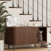 Halitaa cat litter enclosure front view in walnut shows sleek space-saving design