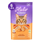 Halo Holistic Chicken Recipe bag shows cage-free chicken as the first ingredient for complete nutrition.