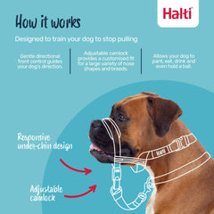 HALTI OptiFit adjustable nose band shows a customized fit for different dog shapes