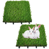 Hamiledyi artificial rabbit grass mat 11.8x11.8 inches shows soft, lush blades for comfy pet lounging.