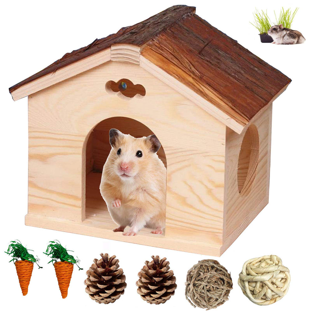 Hamiledyi guinea pig wooden house exterior offers a natural cozy hideout for small pets.