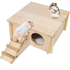Hamiledyi hamster wooden house with ladder offers a cozy hideout for rest and play.