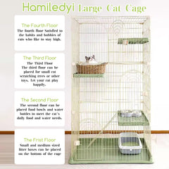 Hamiledyi cat cage door access close-up highlights three easy-to-use doors for cleanups.