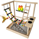 Hamiledyi Parrots Playground wooden stand assembly demonstrates a sturdy indoor bird play setup