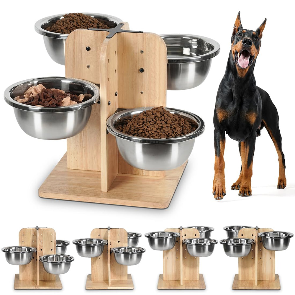 Handrong elevated dog bowls setup shows four-height stand for growing dogs
