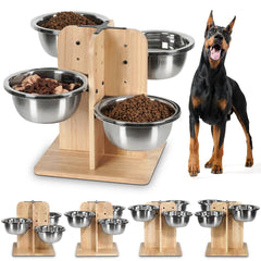 Handrong elevated dog bowls setup shows four-height stand for growing dogs