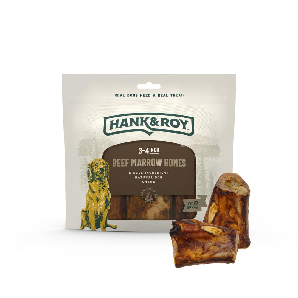 Hank & Roy beef marrow bone closeup highlighting marrow-rich interior for long-lasting chew
