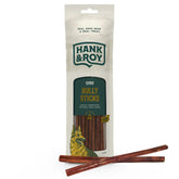 Hank and Roy bully sticks 12in pack front view offer durable chew for large dogs.