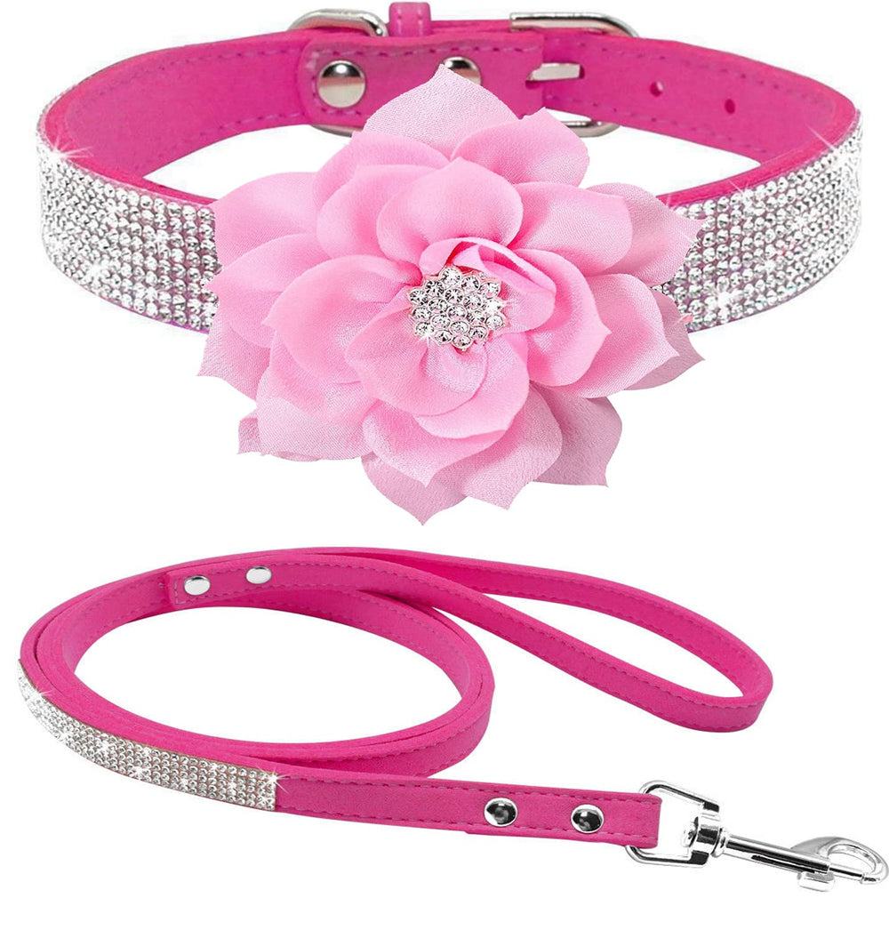Haoyueer hot pink7 collar with rhinestones for dazzling daily strolls.