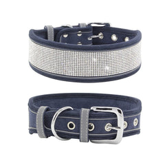 haoyueer rhinestone dog collar navy full view showcases sparkling crystals and stylish design for large dogs.