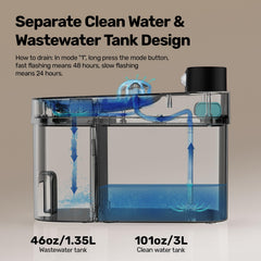 HAPAW cat water fountain shows 101oz tank capacity for extended hydration.