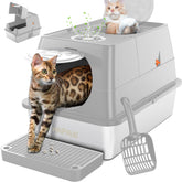 HAPAW stainless steel litter box with lid for easy containment and a tidier room.