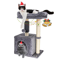 Hapineko 26.8-inch cat tree tower perch for cozy lounging.