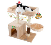 Hapineko 28.4-inch cat tree tower with a cozy perch for indoor cats.