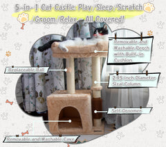 Hapineko cat tree tower cave beige encourages hide-and-seek fun and gentle lounging.
