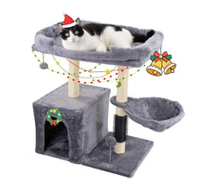 Hapineko cat tree tower full view showcases compact, space-saving design for indoor cats.