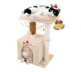 Hapineko cat tree tower perch in beige provides cozy rest and feline enrichment for indoor cats.