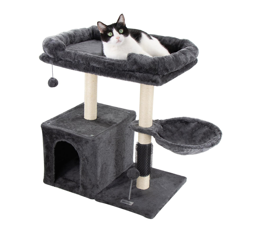 Hapineko cat tree tower smoky gray offers a cozy, safe indoor lounge