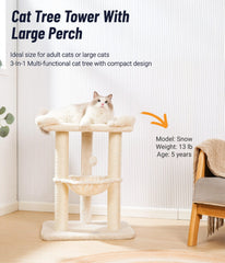 Happi N Pets cat tree bed provides a roomy perch for large cats to lounge.