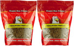 Happy Hen Treats MEALWORM Frenzy bag showing resealable packaging for freshness.