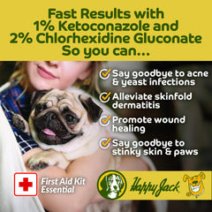 HAPPY JACK KetoHexidine pet wipes on wrinkles to clean folds and reduce grease
