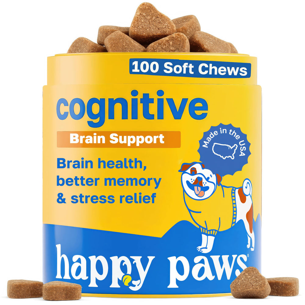 Happy Paws cognitive supplement chicken chews provide tasty brain-health support for dogs.