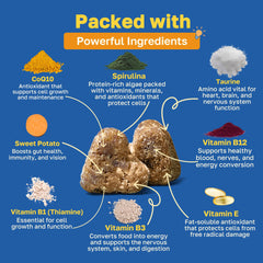 Happy Paws dog eating treat with meal shows easy mixing with food.