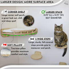 HappyBleps large cat wall shelves pillow-detail showing cozy resting spot.