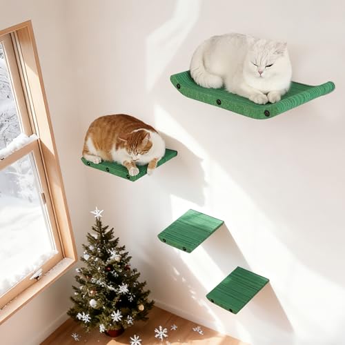 HAPYKITYS Cat Wall Shelves Inside Green Set – quiet climbing and lounging perch.