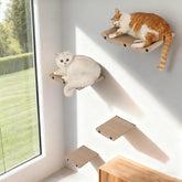 HAPYKITYS wall-mounted cat shelves oatmeal side view; space-saving lounging for indoor cats.