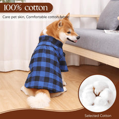 Harbyel dog plaid shirt fabric closeup, natural cotton with skin-friendly feel.