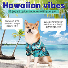 Harbyel owner Hawaii shirt matching closeup shows coordinated style for pets and owners
