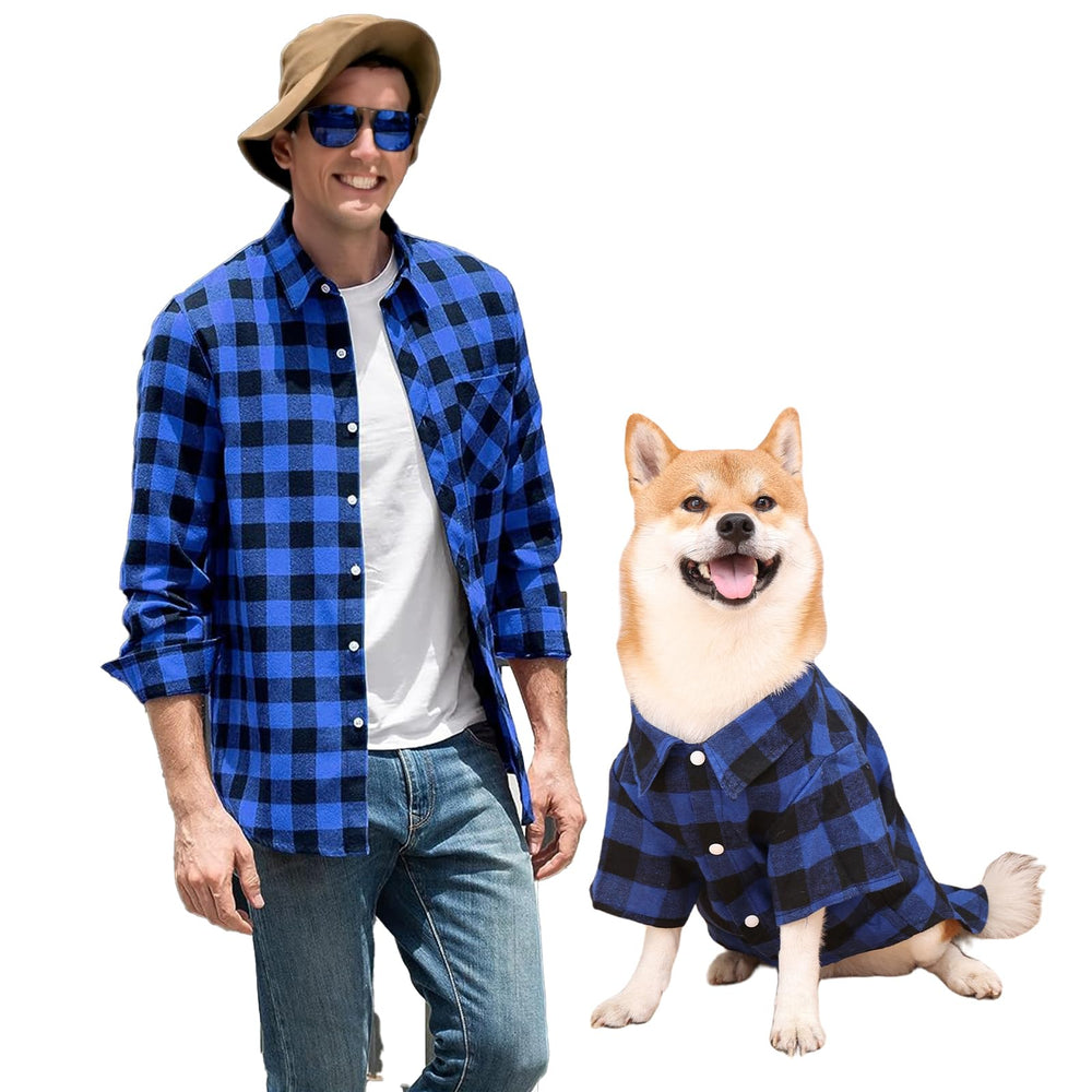 Harbyel plaid dog shirt front view highlights breathable cotton fabric for all-season wear.