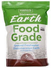 Harris Diatomaceous Earth 5lb packaging shows OMRI-listed, chemical-free soil amendment potential