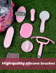 Harrison Howard pink-tone brush highlights coat grooming and glossy shine