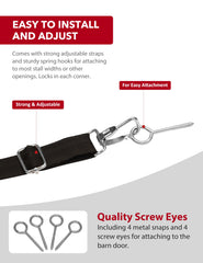 Harrison Howard stall guard adjustable straps enable secure fit across stalls quickly