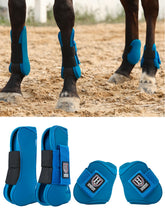 Harrison Howard tendon boots Azure L side view with protective shell and snug fit