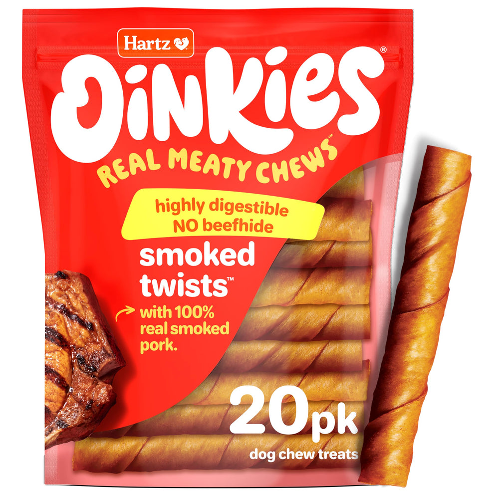 Hartz Oinkies twists ahumados en empaque sellado para conservar frescura