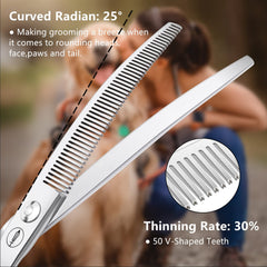 HASHIMOTO curved thinning shears in up-down use, versatile trimming options.